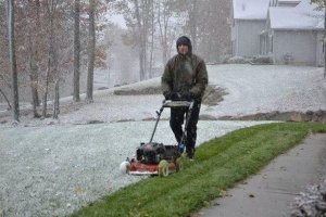 A man uses humour to force spring in Ontario